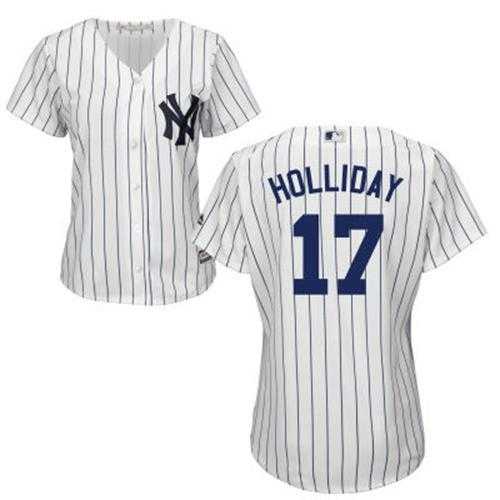 Women's New York Yankees #17 Matt Holliday White Strip Home Stitched MLB Jersey