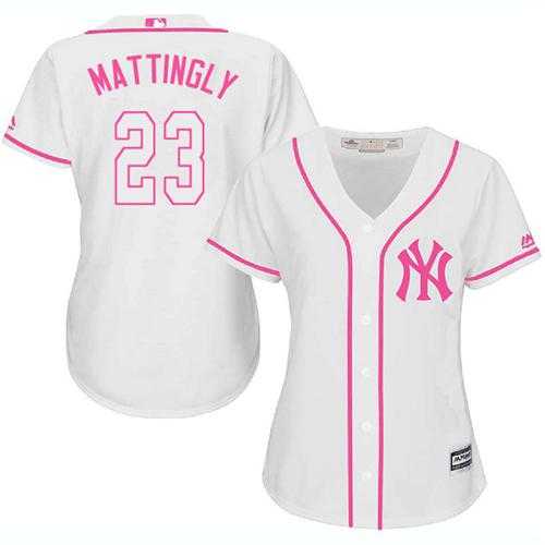 Women's New York Yankees #23 Don Mattingly White Pink Fashion Stitched MLB Jersey