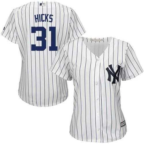 Women's New York Yankees #31 Aaron Hicks White Strip Home Stitched MLB Jersey