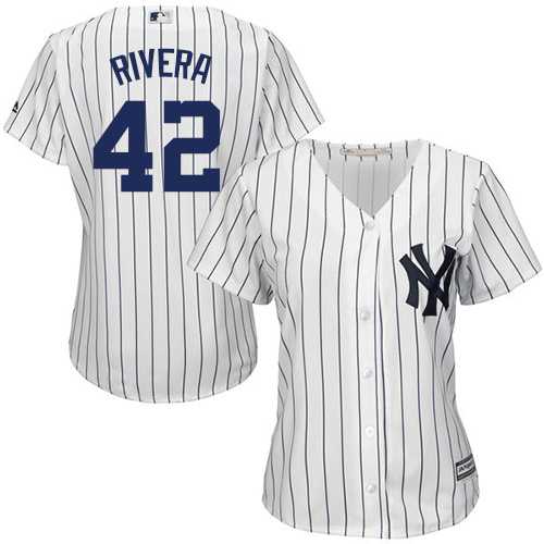 Women's New York Yankees #42 Mariano Rivera White Strip Fashion Stitched MLB Jersey