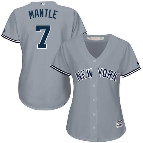 Women's New York Yankees #7 Mickey Mantle Grey Road Stitched MLB Jersey
