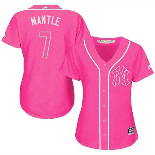 Women's New York Yankees #7 Mickey Mantle Pink Fashion Stitched MLB Jersey