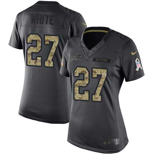 Women's Nike Buffalo Bills #27 Tre'Davious White Black Stitched NFL Limited 2016 Salute to Service Jersey