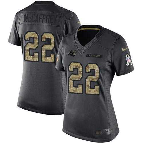 Women's Nike Carolina Panthers #22 Christian McCaffrey Black Stitched NFL Limited 2016 Salute to Service Jersey