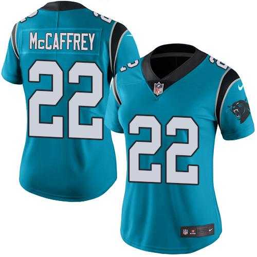 Women's Nike Carolina Panthers #22 Christian McCaffrey Blue Stitched NFL Limited Rush Jersey
