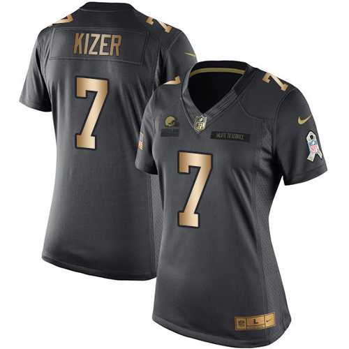 Women's Nike Cleveland Browns #7 DeShone Kizer Black Stitched NFL Limited Gold Salute to Service Jersey