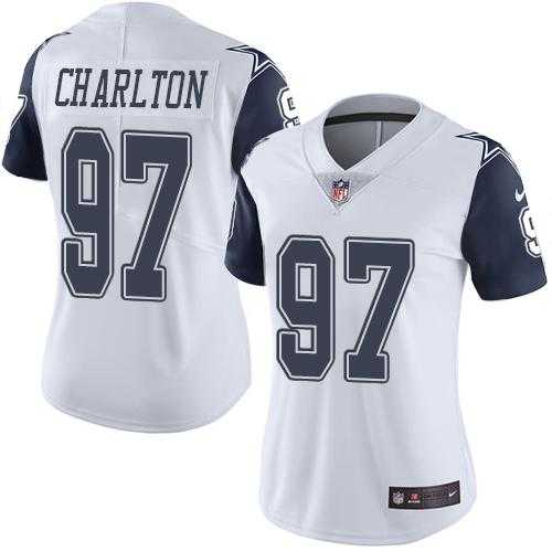 Women's Nike Dallas Cowboys #97 Taco Charlton White Stitched NFL Limited Rush Jersey