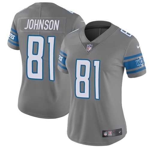 Women's Nike Detroit Lions #81 Calvin Johnson Gray Stitched NFL Limited Rush Jersey