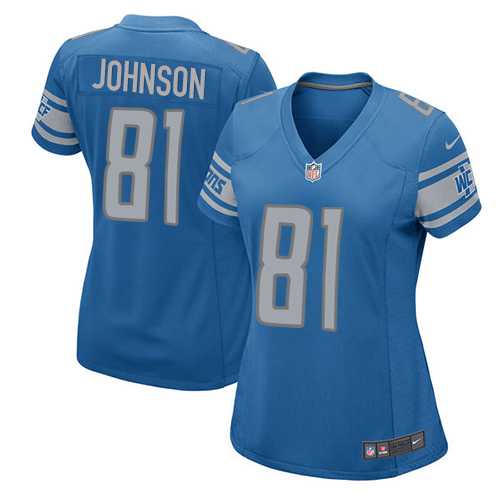 Women's Nike Detroit Lions #81 Calvin Johnson Light Blue Team Color Stitched NFL Elite Jersey