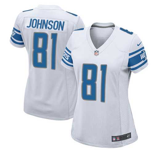 Women's Nike Detroit Lions #81 Calvin Johnson White Stitched NFL Elite Jersey