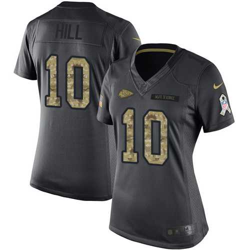 Women's Nike Kansas City Chiefs #10 Tyreek Hill Black Stitched NFL Limited 2016 Salute to Service Jersey