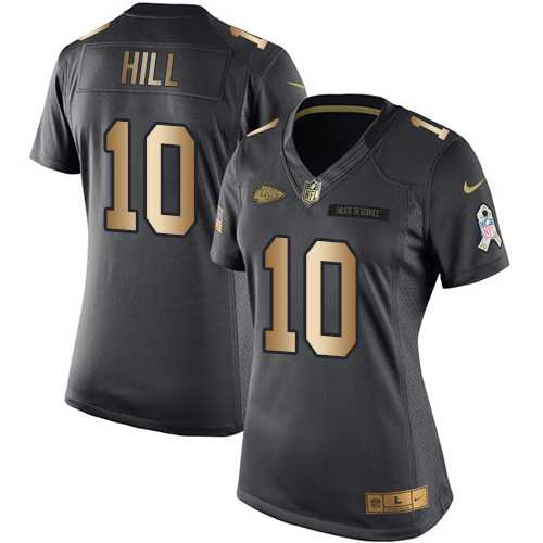 Women's Nike Kansas City Chiefs #10 Tyreek Hill Black Stitched NFL Limited Gold Salute to Service Jersey