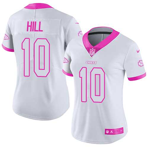 Women's Nike Kansas City Chiefs #10 Tyreek Hill White Pink Stitched NFL Limited Rush Fashion Jersey