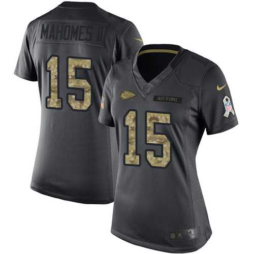 Women's Nike Kansas City Chiefs #15 Patrick Mahomes II Black Stitched NFL Limited 2016 Salute to Service Jersey