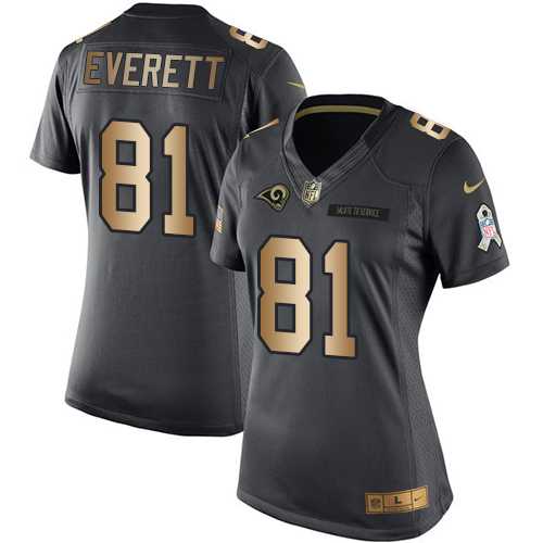 Women's Nike Los Angeles Rams #81 Gerald Everett Black Stitched NFL Limited Gold Salute to Service Jersey