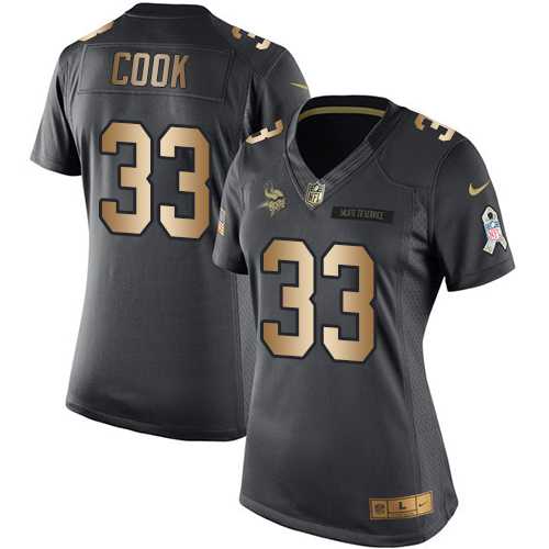 Women's Nike Minnesota Vikings #33 Dalvin Cook Black Stitched NFL Limited Gold Salute to Service Jersey