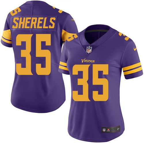 Women's Nike Minnesota Vikings #35 Marcus Sherels Purple Elite Rush NFL Jersey