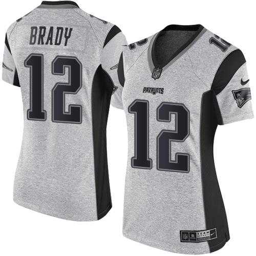 Women's Nike New England Patriots #12 Tom Brady Gray Stitched NFL Limited Gridiron Gray II Jersey