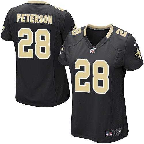 Women's Nike New Orleans Saints #28 Adrian Peterson Black Team Color Stitched NFL Elite Jersey