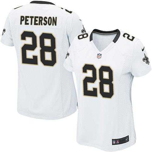 Women's Nike New Orleans Saints #28 Adrian Peterson White Stitched NFL Elite Jersey