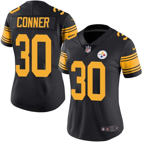 Women's Nike Pittsburgh Steelers #30 James Conner Black Stitched NFL Limited Rush Jersey
