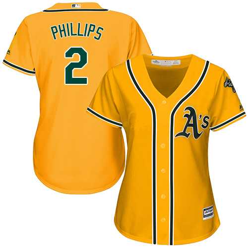 Women's Oakland Athletics #2 Tony Phillips Gold Alternate Stitched MLB Jersey
