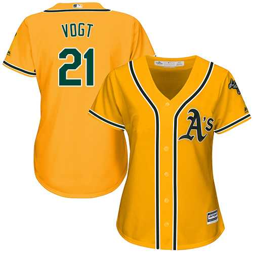 Women's Oakland Athletics #21 Stephen Vogt Gold Alternate Stitched MLB Jersey