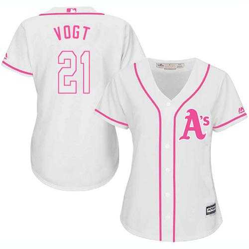 Women's Oakland Athletics #21 Stephen Vogt White Pink Fashion Stitched MLB Jersey