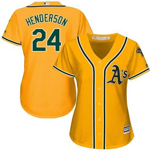 Women's Oakland Athletics #24 Rickey Henderson Gold Alternate Stitched MLB Jersey