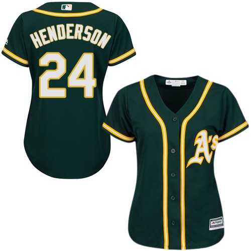 Women's Oakland Athletics #24 Rickey Henderson Green Alternate Stitched MLB Jersey