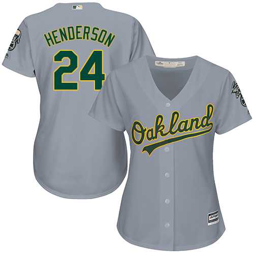 Women's Oakland Athletics #24 Rickey Henderson Grey Road Stitched MLB Jersey