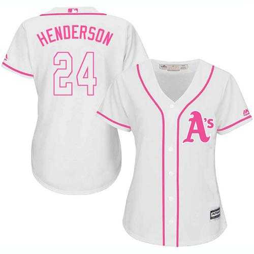 Women's Oakland Athletics #24 Rickey Henderson White Pink Fashion Stitched MLB Jersey