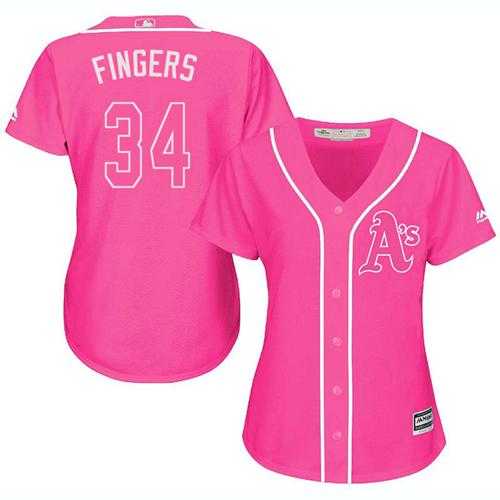 Women's Oakland Athletics #34 Rollie Fingers Pink Fashion Stitched MLB Jersey