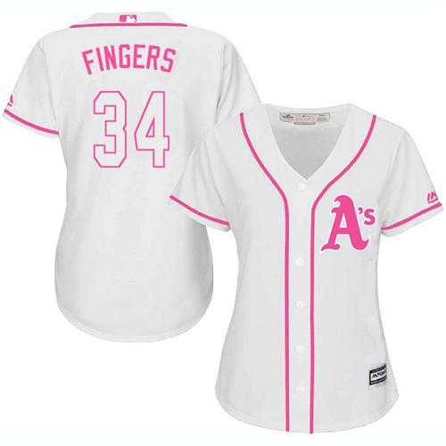 Women's Oakland Athletics #34 Rollie Fingers White Pink Fashion Stitched MLB Jersey