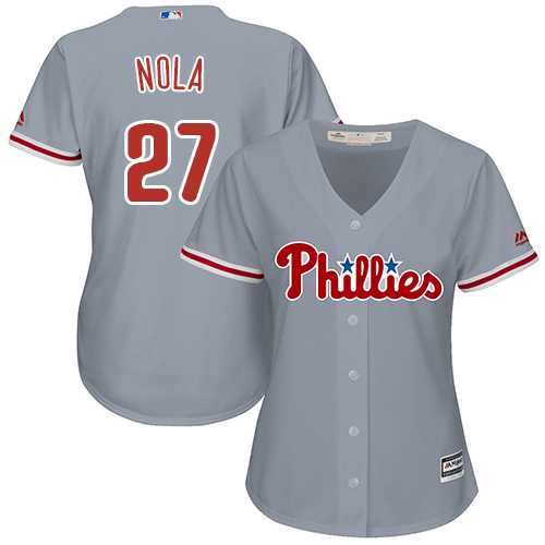 Women's Philadelphia Phillies #27 Aaron Nola Grey Road Stitched MLB Jersey Women's Philadelphia Phillies #27 Aaron Nola Grey Road Stitched MLB Jersey