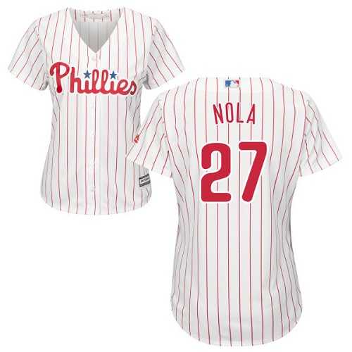 Women's Philadelphia Phillies #27 Aaron Nola White(Red Strip) Home Stitched MLB Jersey
