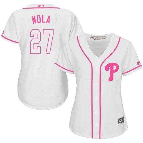 Women's Philadelphia Phillies #27 Aaron Nola White Pink Fashion Stitched MLB Jersey