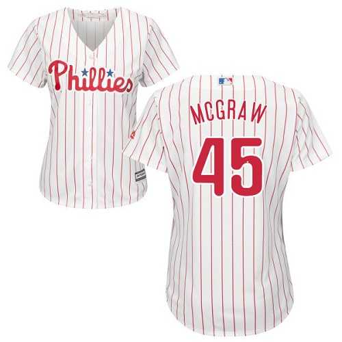 Women's Philadelphia Phillies #45 Tug McGraw White(Red Strip) Home Stitched MLB Jersey