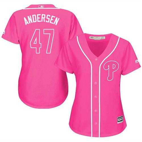 Women's Philadelphia Phillies #47 Larry Andersen Pink Fashion Stitched MLB Jersey