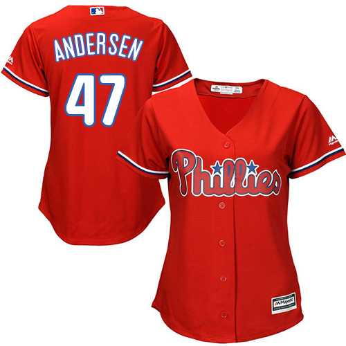 Women's Philadelphia Phillies #47 Larry Andersen Red Alternate Stitched MLB Jersey