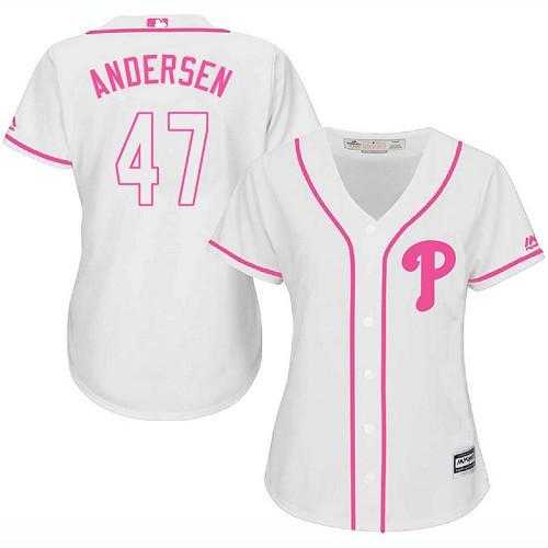 Women's Philadelphia Phillies #47 Larry Andersen White Pink Fashion Stitched MLB Jersey