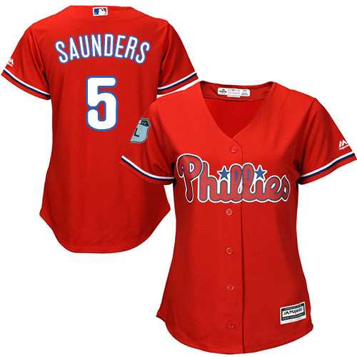 Women's Philadelphia Phillies #5 Michael Saunders Red Alternate Stitched MLB Jersey