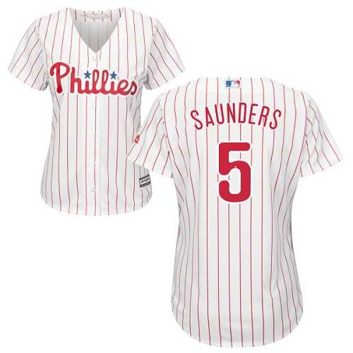 Women's Philadelphia Phillies #5 Michael Saunders White(Red Strip) Home Stitched MLB Jersey