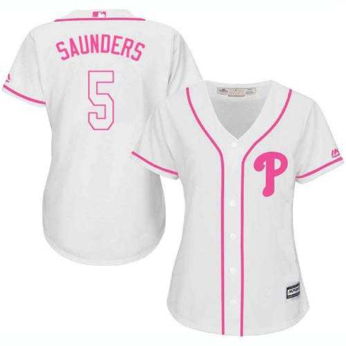Women's Philadelphia Phillies #5 Michael Saunders White Pink FashionStitched MLB Jersey Women's Philadelphia Phillies #5 Michael Saunders White Pink FashionStitched MLB Jersey