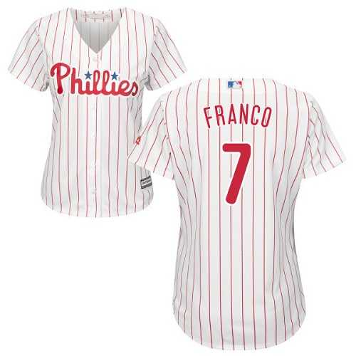 Women's Philadelphia Phillies #7 Maikel Franco White(Red Strip) Home Stitched MLB Jersey