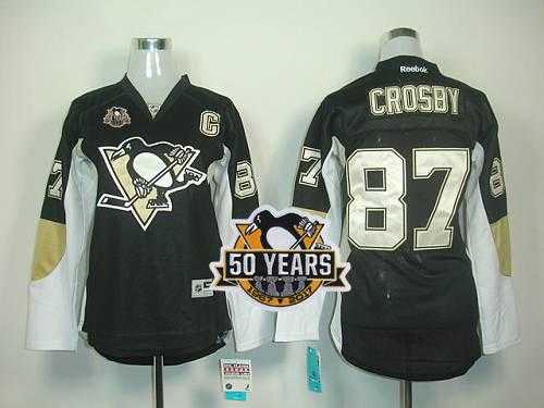 Women's Pittsburgh Penguins #87 Sidney Crosby Black 50th Anniversary Home Stitched NHL Jersey