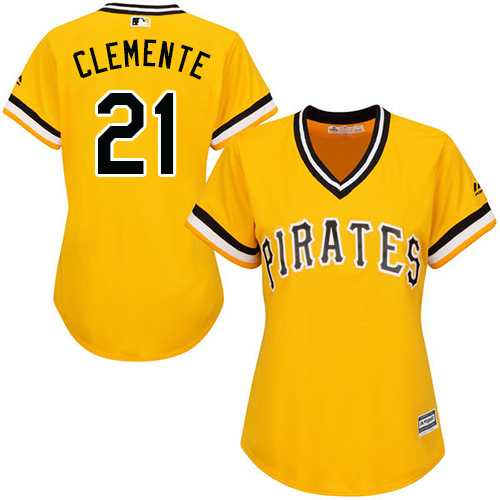 Women's Pittsburgh Pirates #21 Roberto Clemente Gold Alternate Stitched MLB Jersey