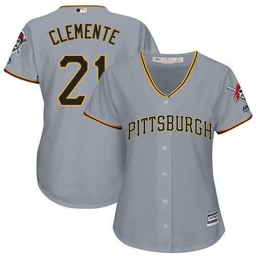 Women's Pittsburgh Pirates #21 Roberto Clemente Grey Road Stitched MLB Jersey