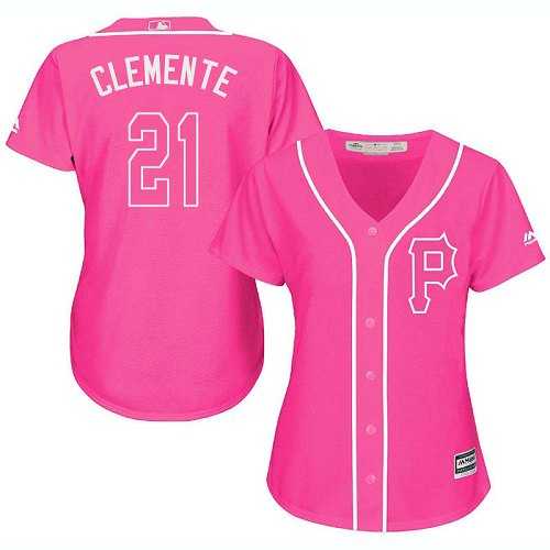 Women's Pittsburgh Pirates #21 Roberto Clemente Pink Fashion Stitched MLB Jersey