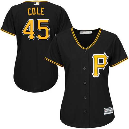 Women's Pittsburgh Pirates #45 Gerrit Cole Black Alternate Stitched MLB Jersey Women's Pittsburgh Pirates #45 Gerrit Cole Black Alternate Stitched MLB Jersey